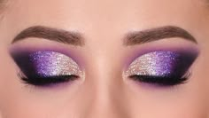 Glitter Smokey Eye Makeup, Makeup Hooded Eyes, Teknik Makeup, Glitter Smokey Eye, Make Up Gold