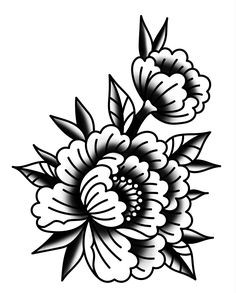 a black and white drawing of flowers