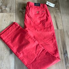 New With Tags Polo Ralph Lauren Mens Stretch Straight Fit Chino Pants Simply Red 32x34 Inseam 34” Waist (Measured Flat)32” Beautiful Color Classic Red Wide Leg Bottoms, Classic Fitted Red Bottoms, Classic Red Trousers, Classic Red Bottoms With Welt Pockets, Classic Red Straight Leg Bottoms, Red Classic Straight Leg Bottoms, Casual Red Cotton Chinos, Red Wide Leg Jeans For Work, Red Slim Fit Cotton Chinos