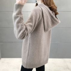 Fashion Pullover Sweater Women Fall Loose Knitted Hooded Long Sleeve Jumper Female Thick Solid Ladies Sweater Casual Tops Ladies Sweater, Women Cargo Pants, Winter Fashion Outfits Casual, Khaki Fashion, Long Sleeve Jumper, High Waist Fashion, Winter Tops, Women Cargos, Pullover Sweater Women