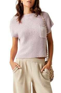 Make it an easy day, at least from a wardrobe perspective, in a boxy cotton sweater that's coordinated with pull-on pants knit with a bit of linen for texture. 32" top length; 28" inseam, 11" leg opening; 13 1/2" front rise; 16" back rise (size Medium) Sweater has funnel neck; short sleeves Pants have elastic waist; side-seam pockets; elastic cuffs Sweater is 100% cotton; pants are 87% polyester, 13% linen Dry clean or hand wash, flat dry Imported Boxy Cotton Sweater For Spring, Boxy Fit Spring Sweater For Everyday Wear, Cotton Knit Top With Relaxed Fit, Ribbed Cotton Knit Top With Relaxed Fit, Cozy Tops With Pockets, Chic Cotton Knit Sweater, Casual Boxy Sweater For Spring, Trendy Knit Tops With Pockets, Spring Lounge Sweater With Pockets