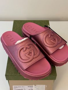 sz 41G - according to Gucci size chart it is 11US Gucci Platform sandal slide Interlocking G Pink rose metallic New in Box. Comes with dust bags Gucci Platform Sandals, Platform Sandals, Pink Rose, Athletic Shoes, Dust Bag, Shoe Accessories, Gucci, Women Accessories, Best Deals