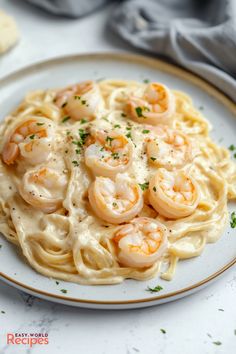 pasta with shrimp and cream sauce on a plate