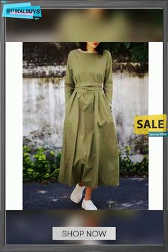 Women's Long Dress Maxi Dress Casual Dress Pure Color Streetwear Casual Outdoor Daily Holiday Pocket Long Sleeve Crew Neck Dress Loose Fit Armygreen Black Red Spring Summer S M L Xl Xxl Maxi Dress Casual, Dress Loose Fit, Crew Neck Dress, Daily Holidays, Womens Long Dresses, Streetwear Casual, Crewneck Dress, Maxi Dresses Casual, Dress Maxi