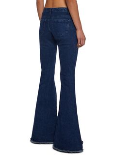 These flare pants have a stretchy denim construction with a front grommet lace-up design, belt loops, back pockets, a frayed hem, and a front self-tie lace-up closure. Lace Up Pants, Current Mood Clothing, Flared Denim, Denim And Lace, Current Mood, Denim Flares, Pants Jeans, Flare Pants, Exclusive Collection