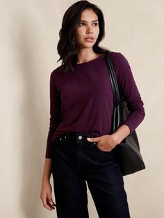 Timeless T-Shirt | Banana Republic Factory Casual Fine Knit T-shirt For Everyday, Casual Fine Knit Everyday T-shirt, Relaxed Fit Basic Tops For Layering, Solid Color T-shirt For Layering In Fall, Solid Color T-shirt For Fall Layering, Fall T-shirt With Shirttail Hem For Everyday, Fall Everyday T-shirt With Shirttail Hem, Fall Layering Solid Color T-shirt, Fall Layering T-shirt