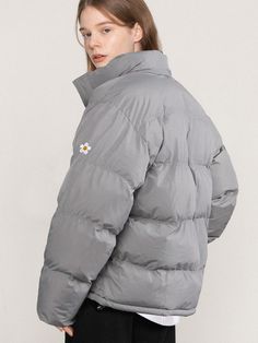 Editor's notesThe cozy puffer jacket is filled with lightweight insulating wellon. The fabric has mini checkerboard textile, which is more durable than solid fabric. The straps on the cuffs and drawcord on the hem block wind and keep warmth. The jacket has a high quality flower motif embroidery as a point.- Unisex item- Zipper, snap closure- Embroidery point- Side pockets- Inside pocketMeasurements(in.)M / L- Length: 25.6 in. / 26.8 in.- Shoulder: 20.1 in. / 21.3 in.- Chest: 24.8 in. / 26 in.- S Smile Embroidery, Motif Embroidery, Puffer Parka, Cropped Puffer Jacket, Flower Motif, Puffer Jacket, Snap Closure, Inside Pocket, Parka