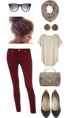 "Coffee Date" by dakotacay on Polyvore Summer Outfit For Teen Girls, Fall Outfits For Teen Girls, Maroon Pants, Cute Date Outfits, Burgundy Pants, Mode Tips, Neutral Tops, Burgundy Jeans, Summer Outfits For Teens