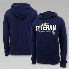 "The Navy Veteran Defender Hoodie is an AFG exclusive! This U.S. Navy sweatshirt is designed to capture pride and patriotism. We Thank You for your service. 75% Cotton/ 25% Polyester Unisex fit Screen print ""Navy Veteran"" and ""Defender of Freedom"" Front pouch pocket and Hoodie with drawstrings Designed and Printed in the USA Navy Sweatshirt, Navy Veteran, Navy Man, U S Navy, Sweatshirts And Hoodies, The Navy, Mens Navy, Armed Forces, Screen Print