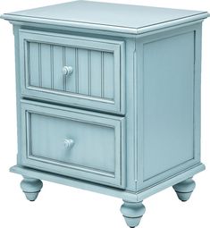 a light blue nightstand with two drawers