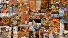 a collage of pictures with pumpkins and other items