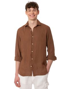 Man Pamplona shirtBrown solid colorComfortable sizeLong sleevesClassic necklineFront closureButtoned cuffsComposition: 100% Linen Brown Top With Button Closure And Casual Collar, Brown Button-up Tops With Placket, Brown Long Sleeve Shirt With Buttons, Elegant Brown Shirt With Button Cuffs, Brown Spread Collar Top With Button Closure, Classic Brown Tops With Button Closure, Brown Collared Blouse With Button Cuffs, Brown Spread Collar Tops For Work, Brown Spread Collar Tops With Buttons