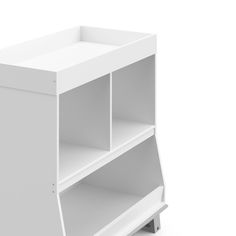 a white book shelf with two shelves on each side and one drawer at the bottom