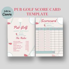 a pink golf score card template