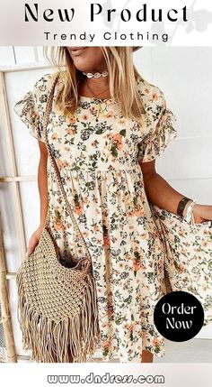 Floral Print Ruffles Midi Dress Casual Flowy Ruffle Dress With Flutter Sleeves, Casual Tiered Ruffle Dress With Ruffle Hem, Casual Floral Dress With Short Sleeves And Ruffles, Short Sleeve Ruffle Hem Dress For Beach, Summer Ruffle Dress With Flutter Sleeve For Brunch, Casual Ruffled Dress For Garden Party, Spring Flowy Ruffle Sleeve Dress, Flowy Spring Ruffle Sleeve Dress, Flowy Short Sleeve Ruffle Dress For Spring