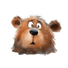 a drawing of a brown teddy bear with eyes wide open