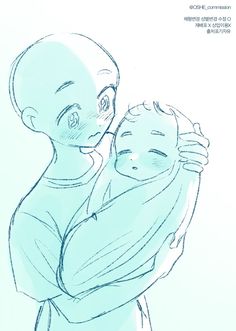 a drawing of a man holding a baby in his arms