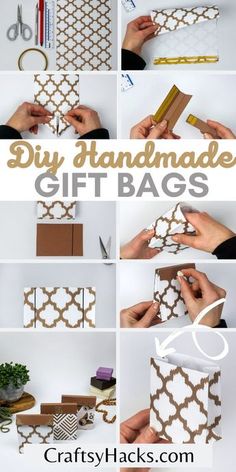 diy handmade gift bags with instructions to make them look like they are made from cardboard