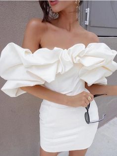 Sexy Ruffled Off Shoulder White Party Dress · Shop Zola · Online Store Powered by Storenvy Cute Simple Dresses, Autumn Skirt, Party Dress Classy, Cute Casual Dresses, Gaun Fashion, Laundry Guide, Chique Outfits, Dress Item, Dress Occasion