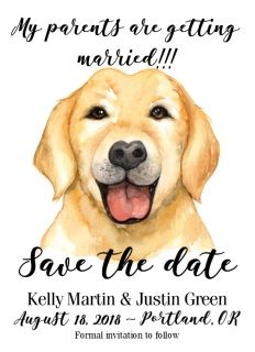 a watercolor painting of a dog with the words save the date