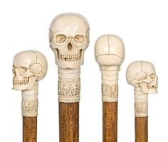 English Victorian Memento Mori Ivory- Mid 19th Century-A well carved human skull on a vertebrae plinth, malacca shaft and horn ferrule. Stick Diy, Woodworking Saws, Canes And Walking Sticks, Cane Handles, Walking Sticks And Canes, Canes & Walking Sticks, Wood Carving Designs, Walking Cane, Metal Works