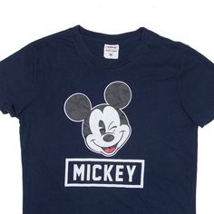 Item is in good used condition. Label Size 90. >Size: S >Armpit To Armpit: 19" >Armpit To Cuff: 2" >Collar To Hem: 25" Blue Mickey Mouse Short Sleeve Tops, Blue Short Sleeve Tops With Mickey Mouse, Blue Mickey Mouse Crew Neck T-shirt, Blue Cotton Mickey Mouse T-shirt, Blue Crew Neck Tops With Mickey Mouse Design, Blue Mickey Mouse Cotton T-shirt, 90s Blue Logo Print T-shirt, Mickey Mouse T Shirt, Blue Tshirt