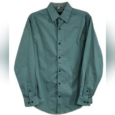 New- Jferrar Artic Teal Colored Button Up; Collared, Long Sleeved Cuffed With Buttons, Front 7 Button Placket, Cotton And Spandex Blended Fabric Makes For A Soft, Smooth And Stretchy Feel. Perfect For Dress Pants Or Jeans! Size: Small (14-14.5) Green Slim Fit Button-up Top, Green Slim Fit Button-up Shirt, Green Fitted Button-up Shirt, Green Shirt With Button Closure And Spread Collar, Green Cotton Shirt With Buttons, Green Button-up Shirt With Snap Buttons, Fitted Green Shirt With Button Cuffs, Green Cotton Shirt With Button Cuffs, Suit Shirts