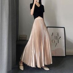 Women Champagne GOLD Long Pleated Skirt Outfit, 2022 Pleated Maxi Skirt Petite Size on Storenvy Gold Maxi Skirt Outfit, Champagne Pleated Skirt Outfit, Formal Skirt Outfit Wedding, Champagne Skirt Outfit, Satin Pleated Skirt Outfit, Maxi Pleated Skirt Outfit, Elegant Non-stretch Long Pleated Skirt, Beige Pleated Maxi Skirt, Elegant Beige Pleated Maxi Skirt