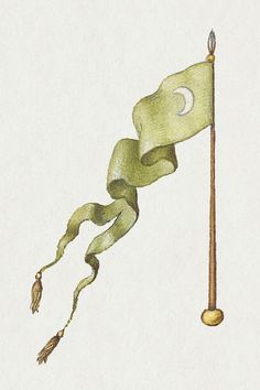 a drawing of a green flag with a stick sticking out of it's side