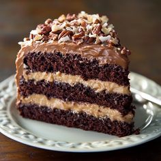 a piece of chocolate cake on a plate