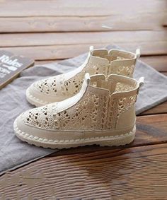 Apricot Boots Hollow Out Breathable Lace Art SplicingMade of:-Lace Upper.-Rubber sole-Cotton Fabric cushioned insole. Lace Art, Floppy Sun Hats, Brown Wedge Sandals, Brown Cowhide, Cotton Dress Summer, Chunky High Heels, Tassel Drop Earrings, Silver Sandals, Denim Patchwork