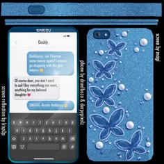 an image of a cell phone with blue flowers on it and the texting message