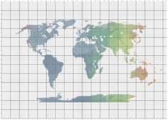 a cross stitch world map with different colors