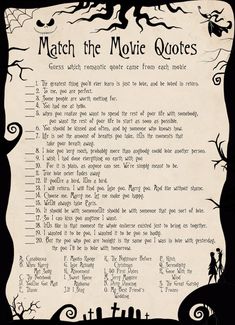 an old fashioned halloween movie quote with black and white writing on the bottom, which reads'match the movie quotes '