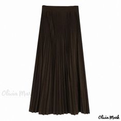 Olivia Mark - Solid Color Pleated Midi Skirt - Stylish High Waisted A-line Skirt Fall Stretch A-line Pleated Skirt, Stretch Full Pleated Skirt For Fall, Fall A-line Pleated Maxi Skirt, Fall Stretch A-line Skirt, Stretch Pleated Maxi Skirt For Fall, Brown A-line Pleated Bottoms, Solid Color A-line Pleated Skirt For Fall, Solid A-line Pleated Skirt For Fall, A-line Pleated Skirt For Fall