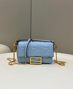 FI Baguette Blue For Women Fendi Baguette Mini, Mini Baguette Bag, Mini Baguette, Blue Leather Bag, Fendi Peekaboo, Fendi Baguette, Luxury Products, Chic Bags, Baguette Bag