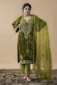 Luxury Mirror Work Salwar Kameez For Party, Luxury Green Unstitched Suit With Cutdana, Luxury Green Unstitched Suit With Dabka, Luxury Pista Green Unstitched Suit With Resham Embroidery, Luxury Green Unstitched Suit With Resham Embroidery, Luxury Party Wear Unstitched Suit With Dabka Work, Luxury Green Churidar With Mirror Work, Luxury Pista Green Unstitched Suit With Gota Work, Luxury Green Salwar Kameez For Eid