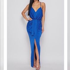 New Blue Dress Ruched Stretch Draped Fashion Nova Style Blue Ruched Maxi Dress For Party, Blue Ruched Maxi Dress For Night Out, Blue Fitted Pre-draped Dresses, Blue Draped Maxi Dress For Party, Blue Draped Maxi Dress For Night Out, Blue Mid-length Ruched Dress, Blue Fitted Pre-draped Midi Dress, Draped Fashion, Blue Pre-draped Ruched Dress