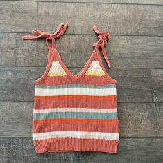 Xxs Straps Tie No Flaws Never Worn Striped Fitted Tank Top With Tank Straps, Striped V-neck Tank Top For Spring, Striped V-neck Tank Top, Cheap Striped V-neck Tank Top, Casual Tie-dye Sleeveless Tank Top, Madewell Top, Striped Tank, Really Cute Outfits, Madewell