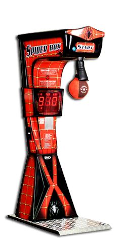 a spider man arcade machine with the clock on it's side and lights up