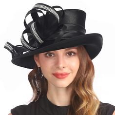 PRICES MAY VARY. This Derby hat are made from top quality satin ribbon fabrics. This Sunday church hat is a classic hat, decorated with ribbon band and rhinestone, short upturned brim, looks beautiful and elegant. Hat circumference: 57cm/22.5inches. (drawstring adjuster inside) This Church hat is a perfect choice for any occasion such as Church, Race, Cocktail, Tea Party, Wedding, Kentucky Derby Day, Travelling, Honeymoon and Anniversary etc. Prompt: You can make it looks perfect by STEAM IRONIN Kentucky Derby Party Hat With Satin Bow, Kentucky Derby Evening Hat With Satin Bow, Formal Rhinestone Hats For Kentucky Derby, Party Hats With Ribbon And Short Brim, Party Hat With Ribbon And Short Brim, Elegant Hat With Satin Bow For Party, Elegant Party Hat With Satin Bow, Elegant Fitted Costume Hats And Headpieces For Holidays, Elegant High Crown Top Hat For Party