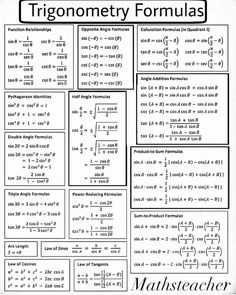 the trigonomey formula is shown in this poster