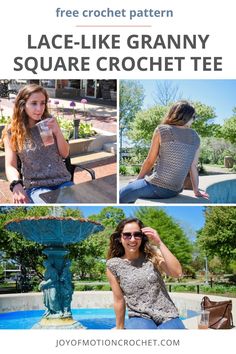 the lace - like granny square crochet tee pattern