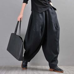 Bohemian Black Linen Harem Pants for Women Linen Pants Aesthetic, White Harem Pants, 2023 Streetwear, Linen Harem Pants, Shop Street, Black Harem Pants, Fisherman Pants, 2012 Movie, Preppy Coquette