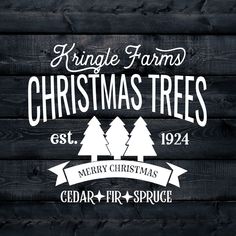 merry fir - spruce farm christmas trees sign on wooden planks with ribbon around it