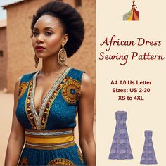 African Dress sewing pattern available as an instant download (pdf) sewing pattern bundle with a range of size options: US Sizes: 2, 4, 6, 8, 10, 12, 14, 16, 18, 20, 22, 24, 26, 28, 30 Standard Sizes: XS, S, M, L, XL, 2XL, 3XL, 4XL These patterns are suitable for A4, A0, and US Letter size papers. As soon as your payment is processed, you will automatically receive download links for the pattern files. This is a digital product and not a finished item. You will receive zip files containing the patterns and sewing instructions. If you have any questions, do no hesitate to contact! African Dress Patterns For Sewing, Traditional Dress African, African Garments, African Dress Patterns, African Party Dresses, African Prom Dresses, Dress Traditional, Ankara Gown, Make Your Own Clothes