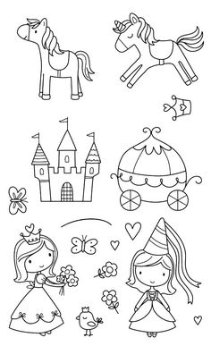 the princess and her friends are playing with their toys coloring pages, coloring books for kids,