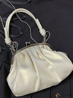 BirdinBag - Compact Ruched Bag with Kiss Lock Closure and Knotted Handle Ruched Bag, Word Wrap, White Bag, Evening Bags, 20 Cm, Color White, Kiss, Bag Lady, Pattern