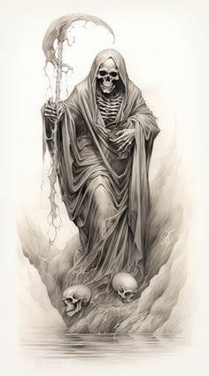 a black and white drawing of a skeleton holding a candle