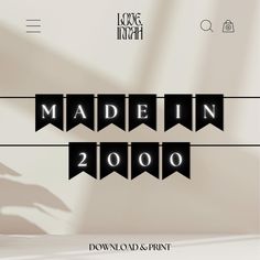 the logo for made in 2000 is shown on top of a white background with black ribbons